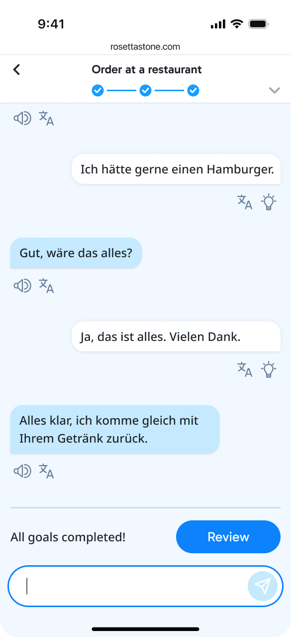 Chat Mission screen showing the conversation wrapping up naturally